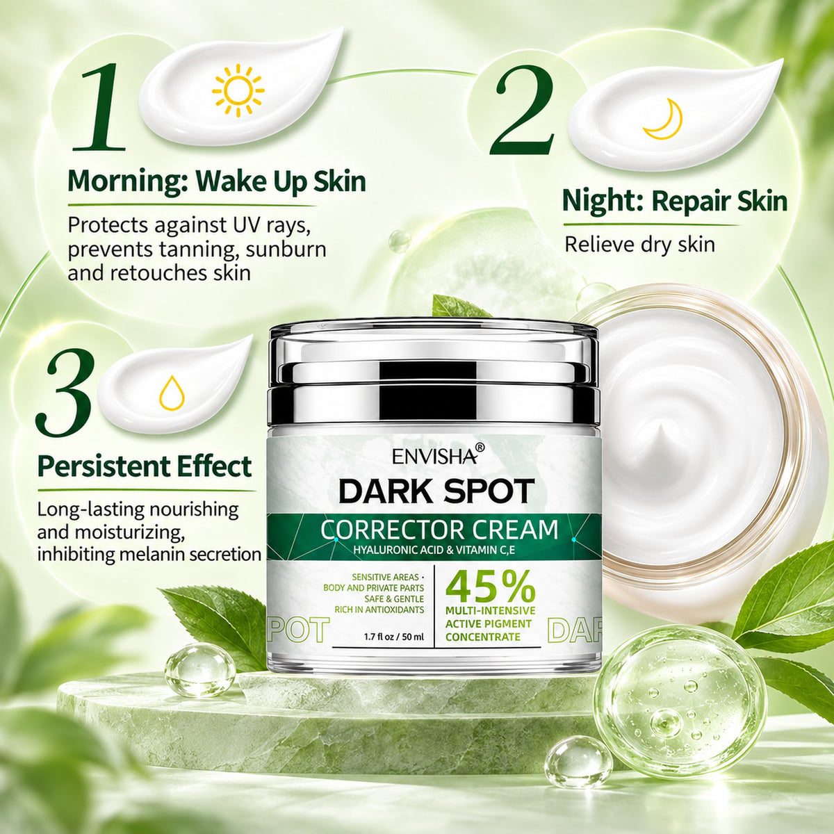 Morning wake up skin, night repair skin and persistent long-lasting nourishing effect