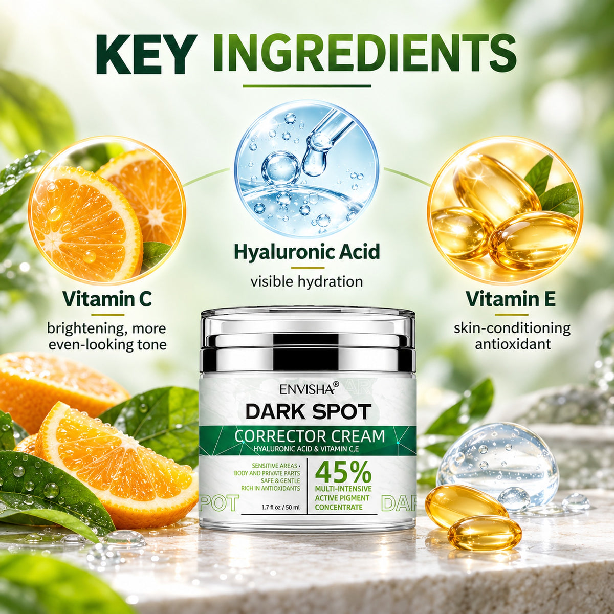 Key ingredients: vitamin C, hyaluronic acid and vitamin E