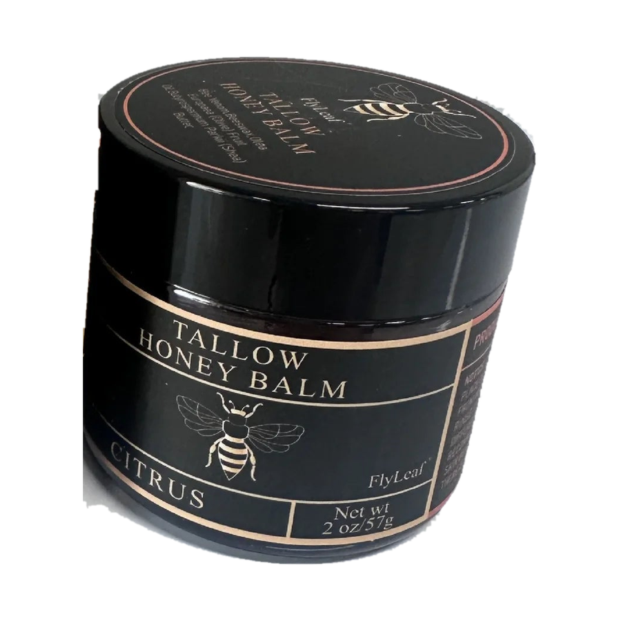 FlyLeaf Tallow Honey Balm Citrus 2 oz / 57 g jar, centred on a pure white background