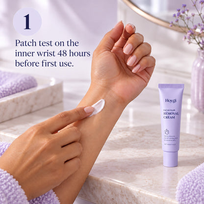 Step 1: patch test on the inner wrist 48 hours before first use
