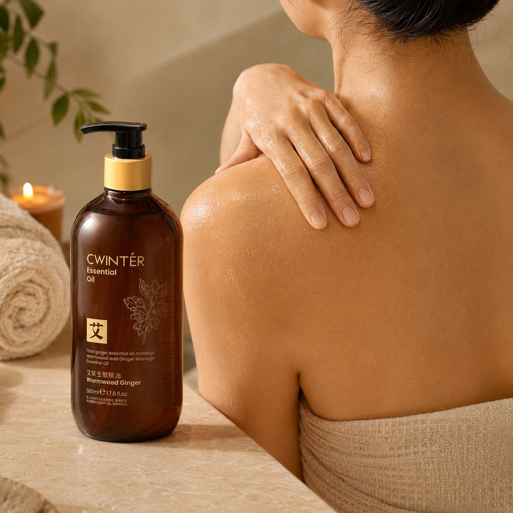 Ginger Body Oil – Warming & Moisturizing Formula, 500ml — realistic lifestyle in-use scene