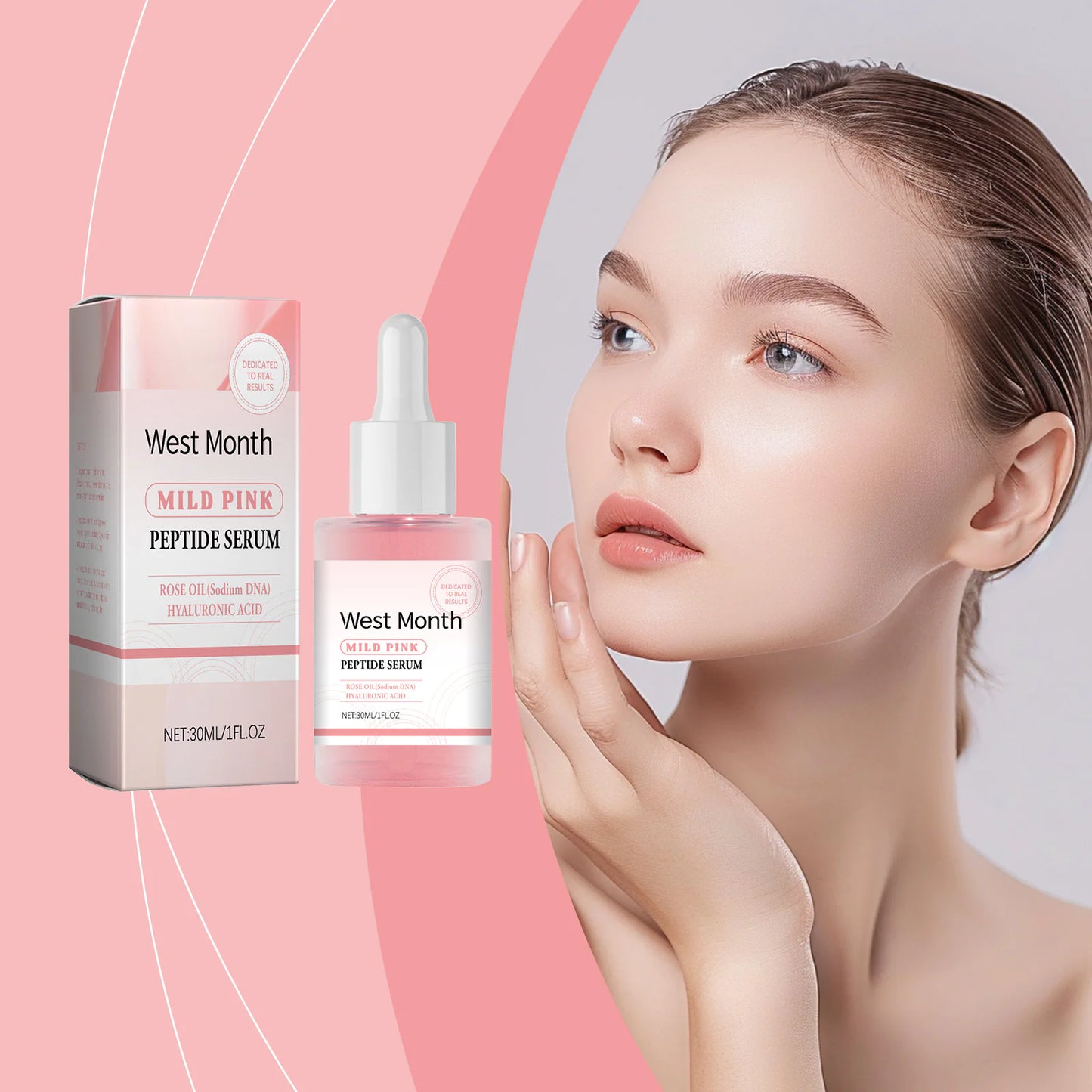 Mild Pink Peptide Face Serum – Rose Oil & Hyaluronic Acid Formula, 50ml