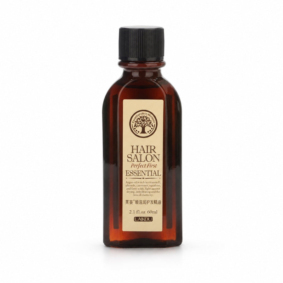 Hair Salon Argan Oil bottle alone on pure white with a soft realistic shadow