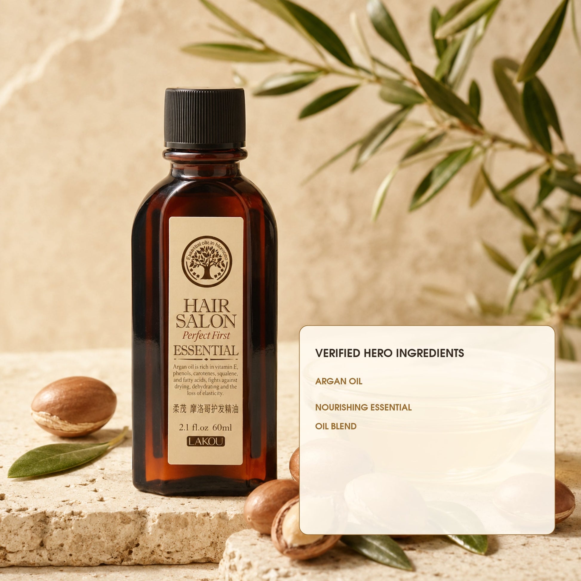 Hair Salon Essential Oil with named argan oil and nourishing essential oil blend