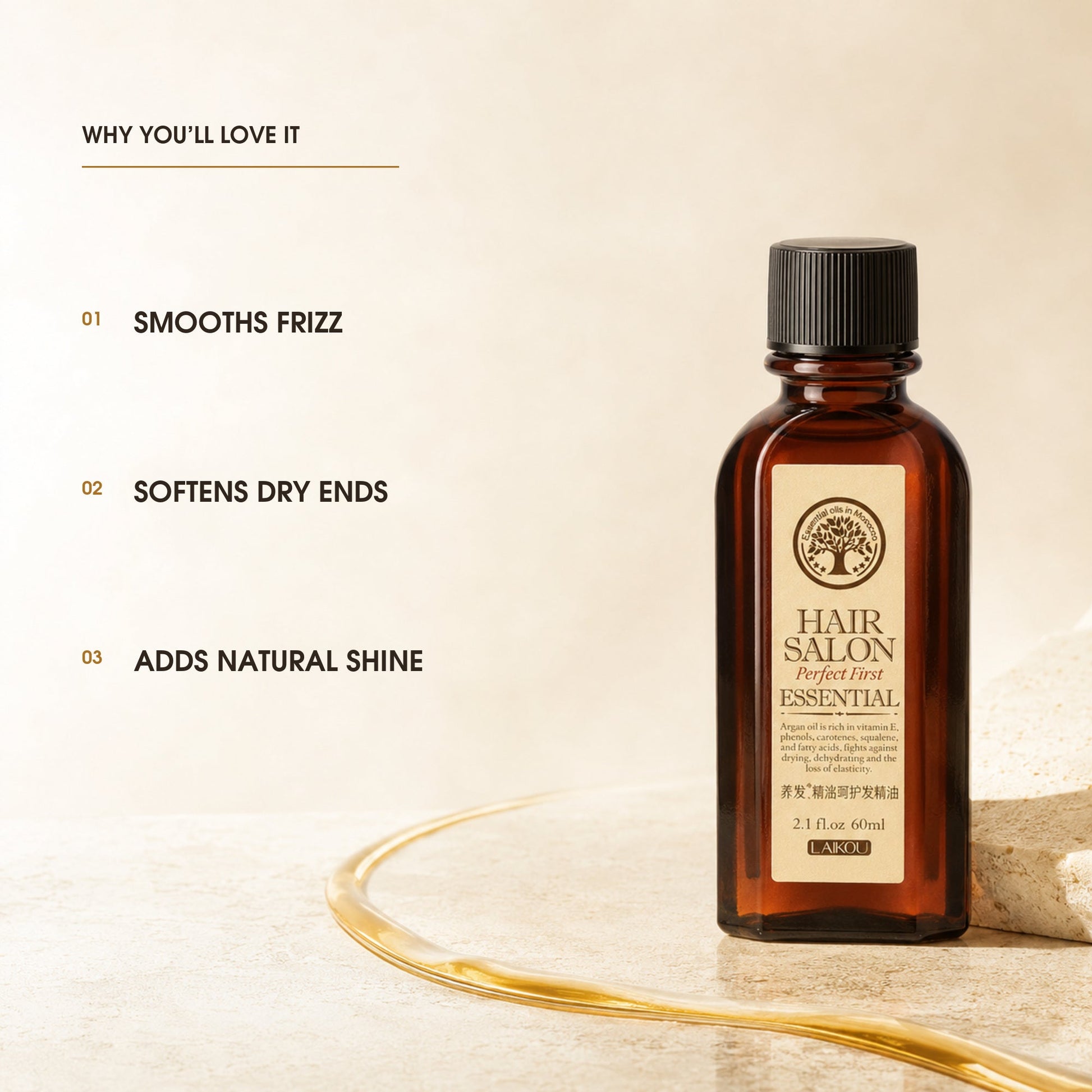 Hair Salon Argan Oil benefits: smoother frizz, softer ends and natural shine