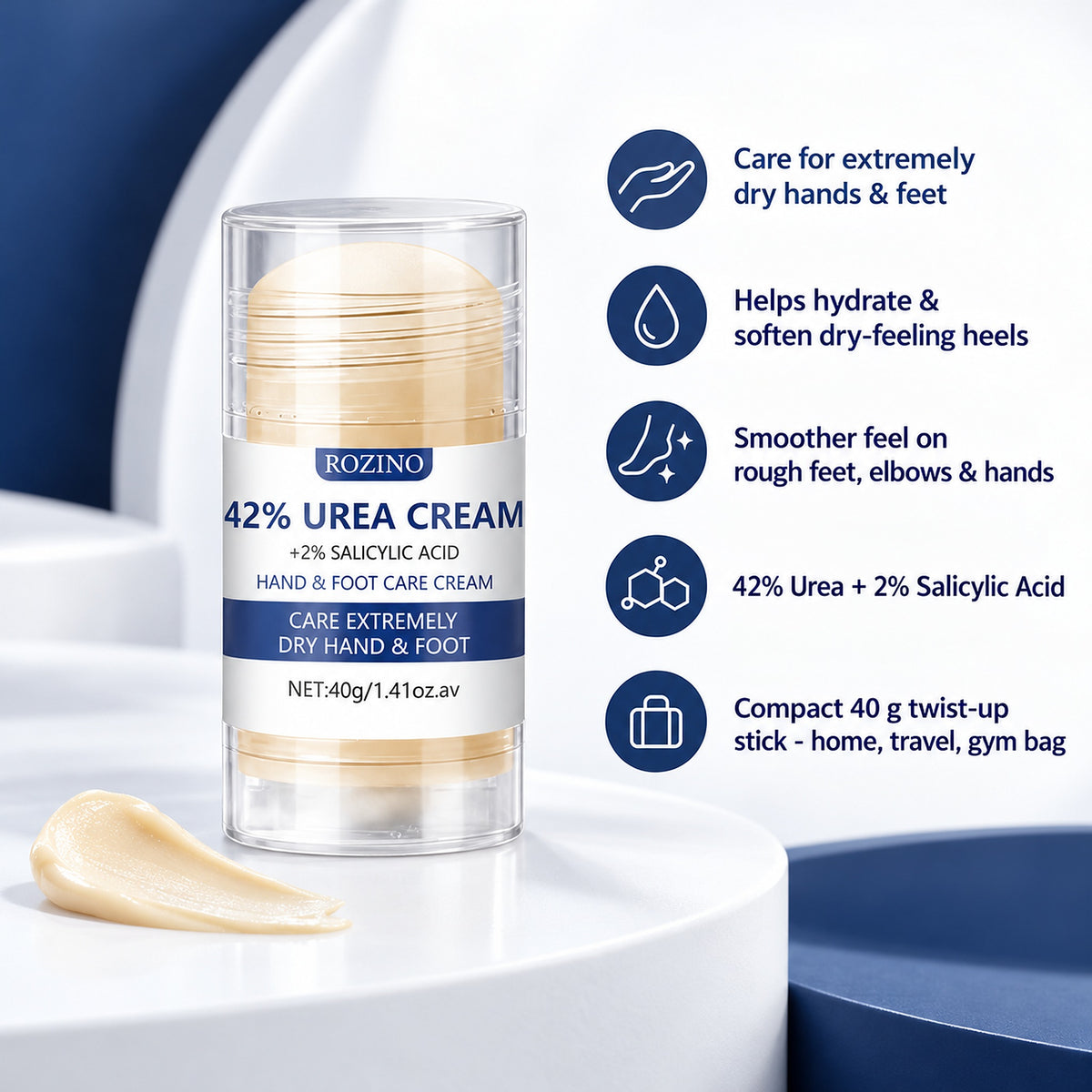 Rozino urea foot cream stick benefits: care for extremely dry hands and feet, softer heels, smoother rough feet, elbows and hands