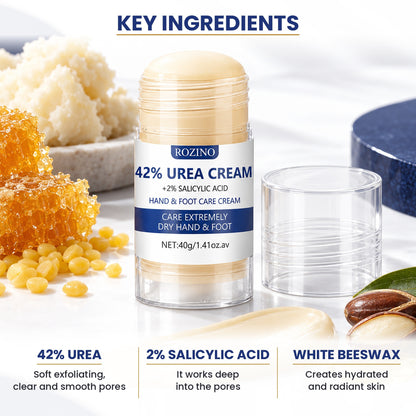 Key ingredients of Rozino urea cream stick: 42% urea, 2% salicylic acid and white beeswax