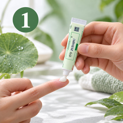 Step 1: squeeze a small amount of herbal cream onto a fingertip