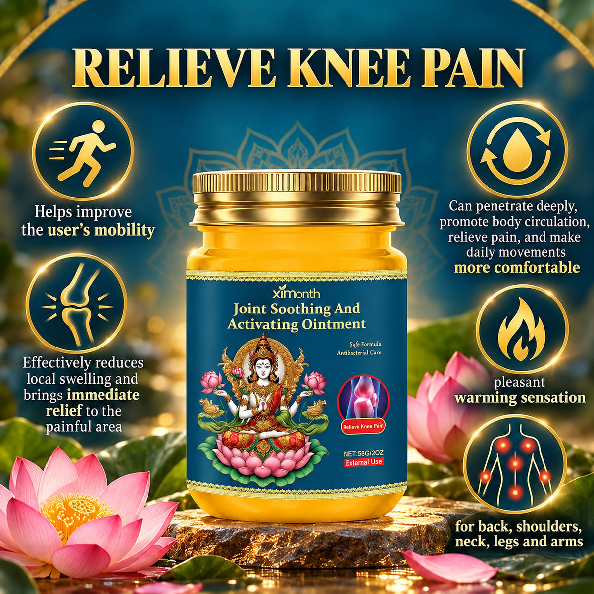 Relieve knee pain: improves mobility, penetrates deeply, warming sensation, for back, shoulders, neck, legs and arms