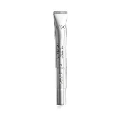 Hexapeptide anti-aging eye cream tube with vibrating metal applicator tip, 20g — single tube, product only, centered on a pure white background