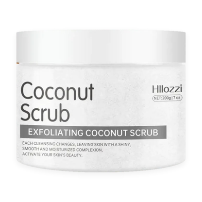 Hllozzi Exfoliating Coconut Scrub 200g jar, product only, on a pure white background