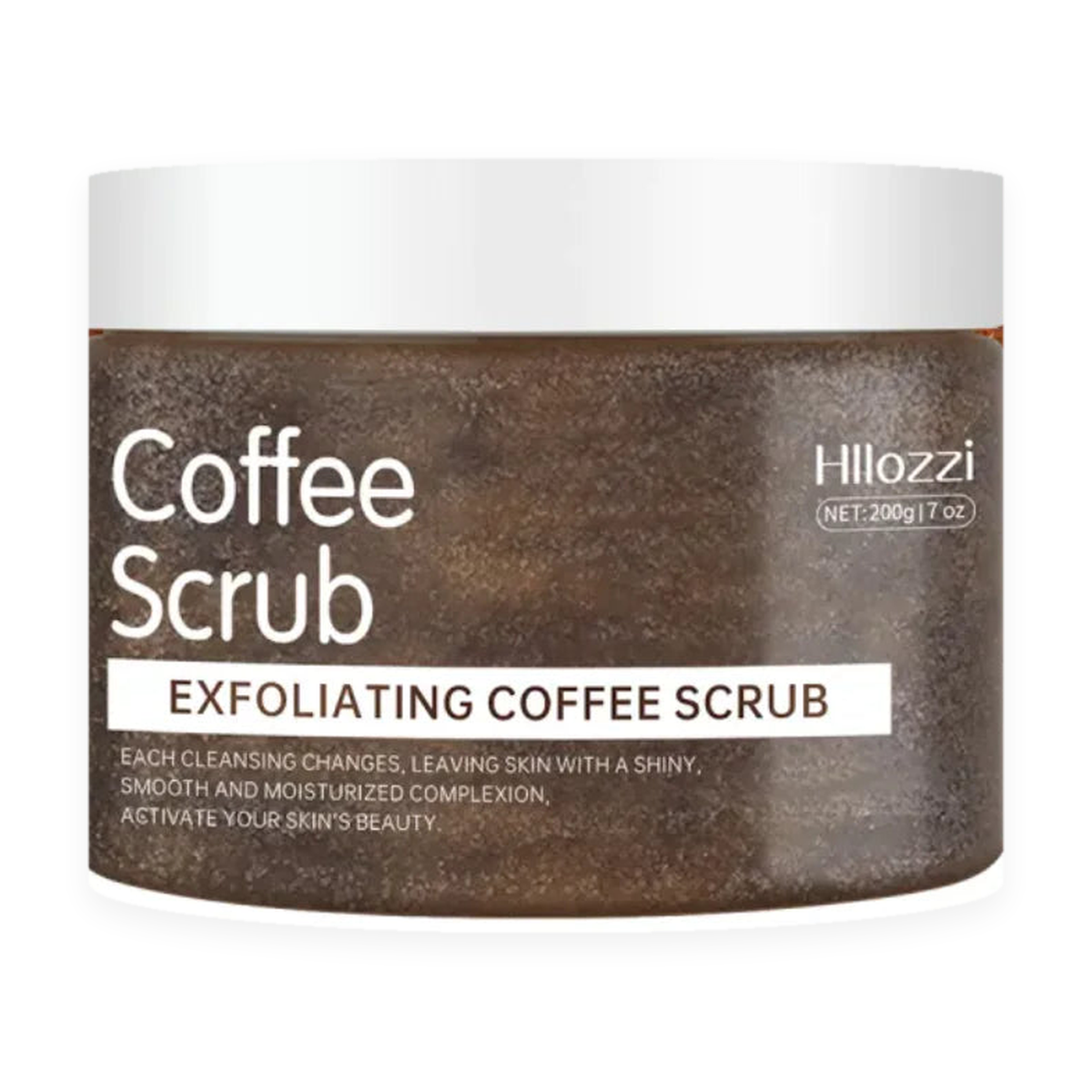 Hllozzi Exfoliating Coffee Scrub 200g jar, product only, centered on a pure white background