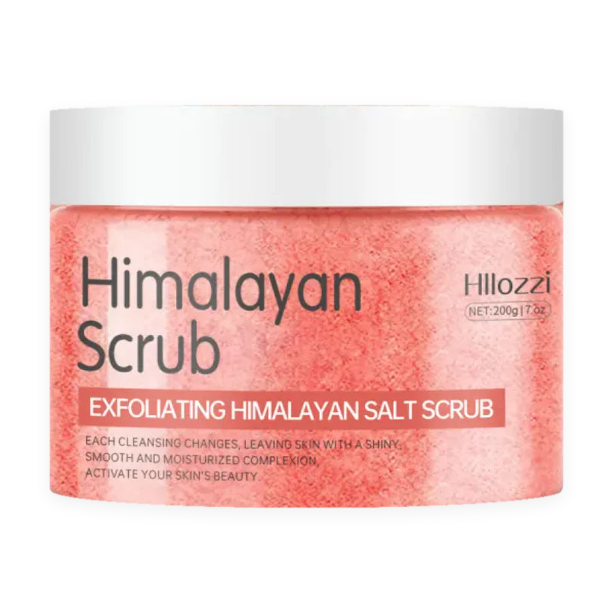 Hllozzi Exfoliating Himalayan Salt Scrub 200g jar, product only, on a pure white background