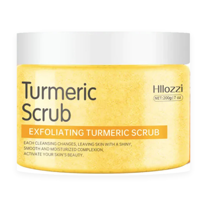 Hllozzi Exfoliating Turmeric Scrub 200g jar, product only, on a pure white background