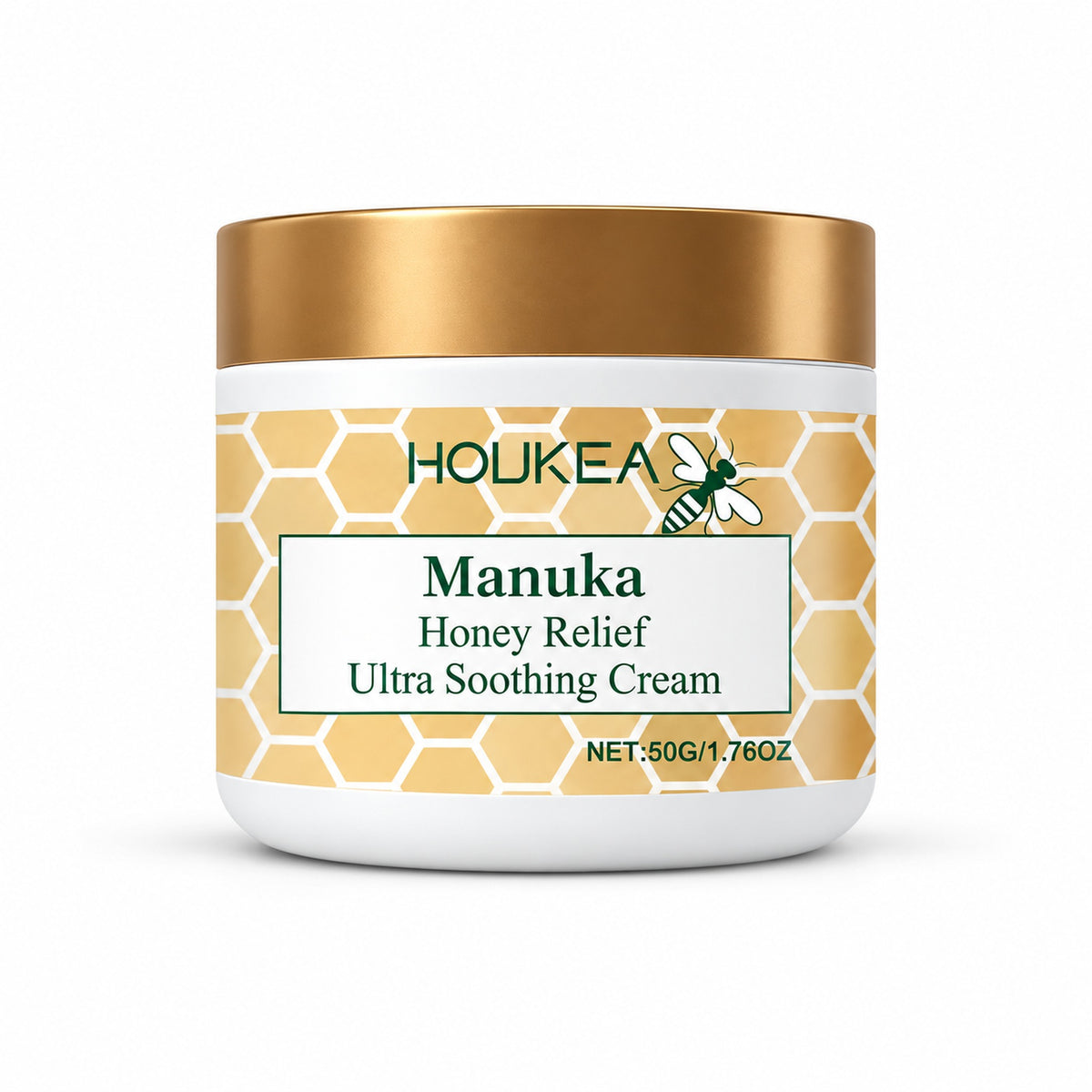 Houkea Manuka Honey Relief Ultra Soothing Cream 50 g jar on white