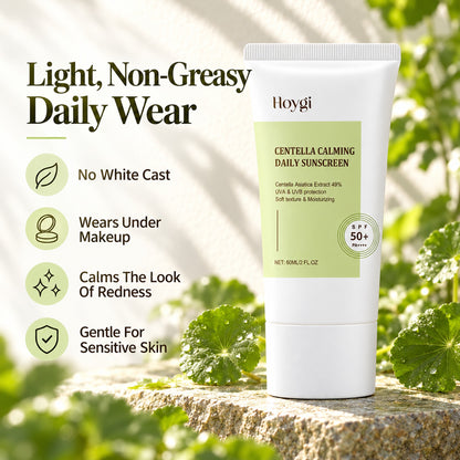 Light, non-greasy daily sunscreen – no white cast, wears under makeup, calms the look of redness, gentle for sensitive skin