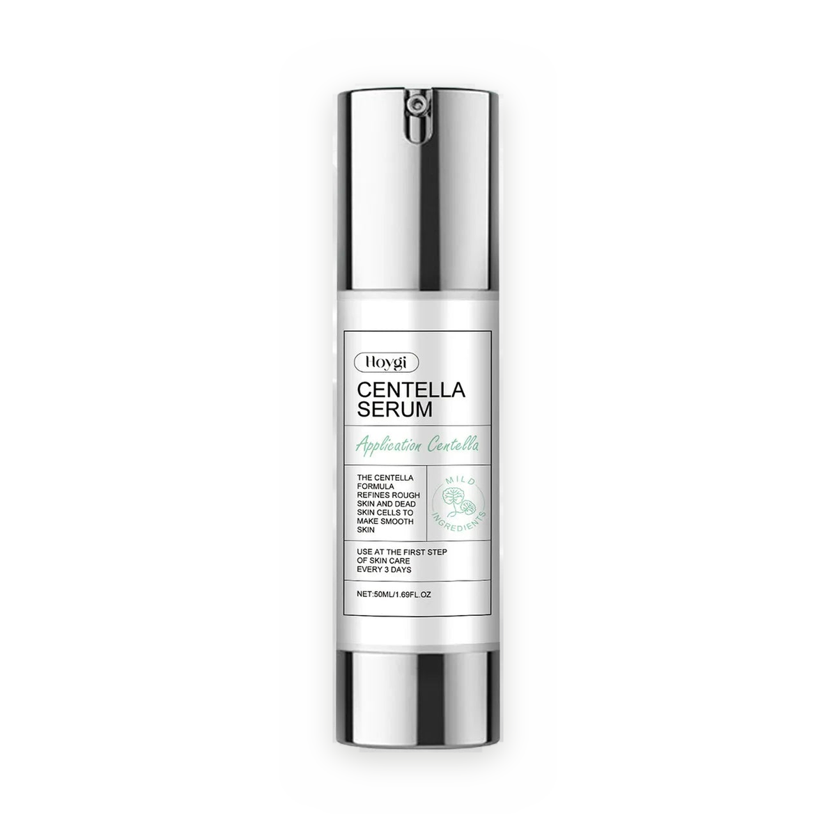 Hoygi Centella Serum 50ml airless pump bottle, centred on a pure white background