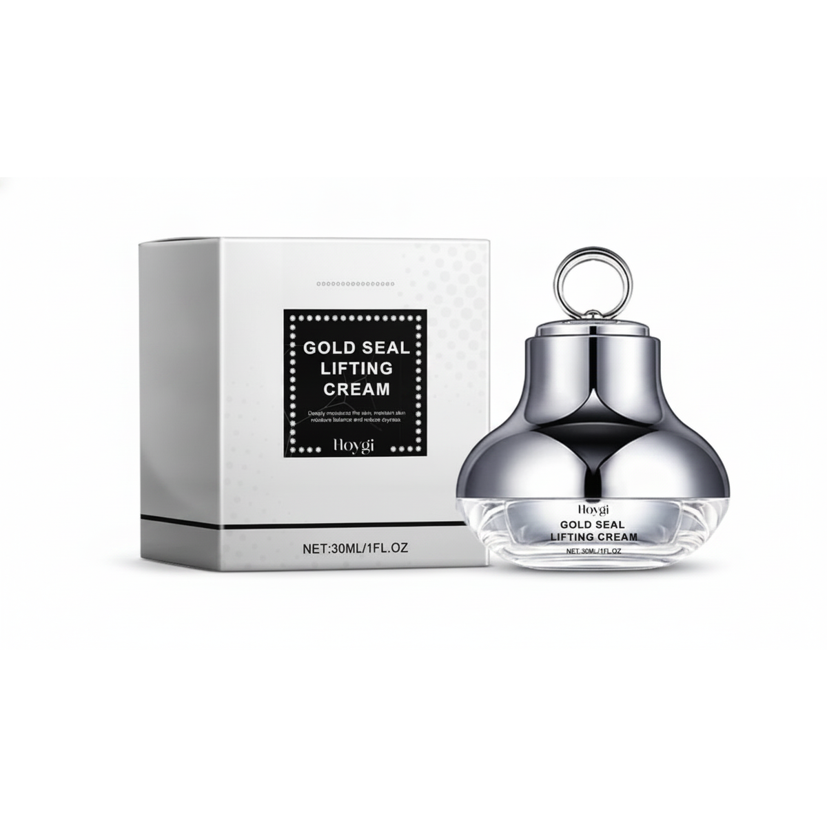 Hoygi Gold Seal Lifting Cream — white carton and chrome jar, 30ml / 1 fl oz