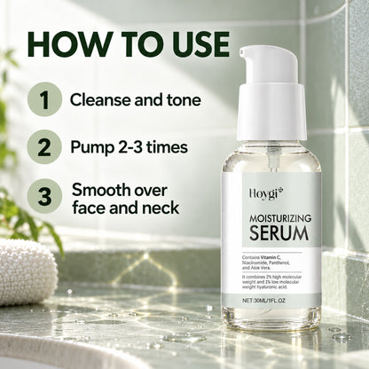 How to use Hoygi serum: cleanse and tone, pump 2-3 times, smooth over face and neck