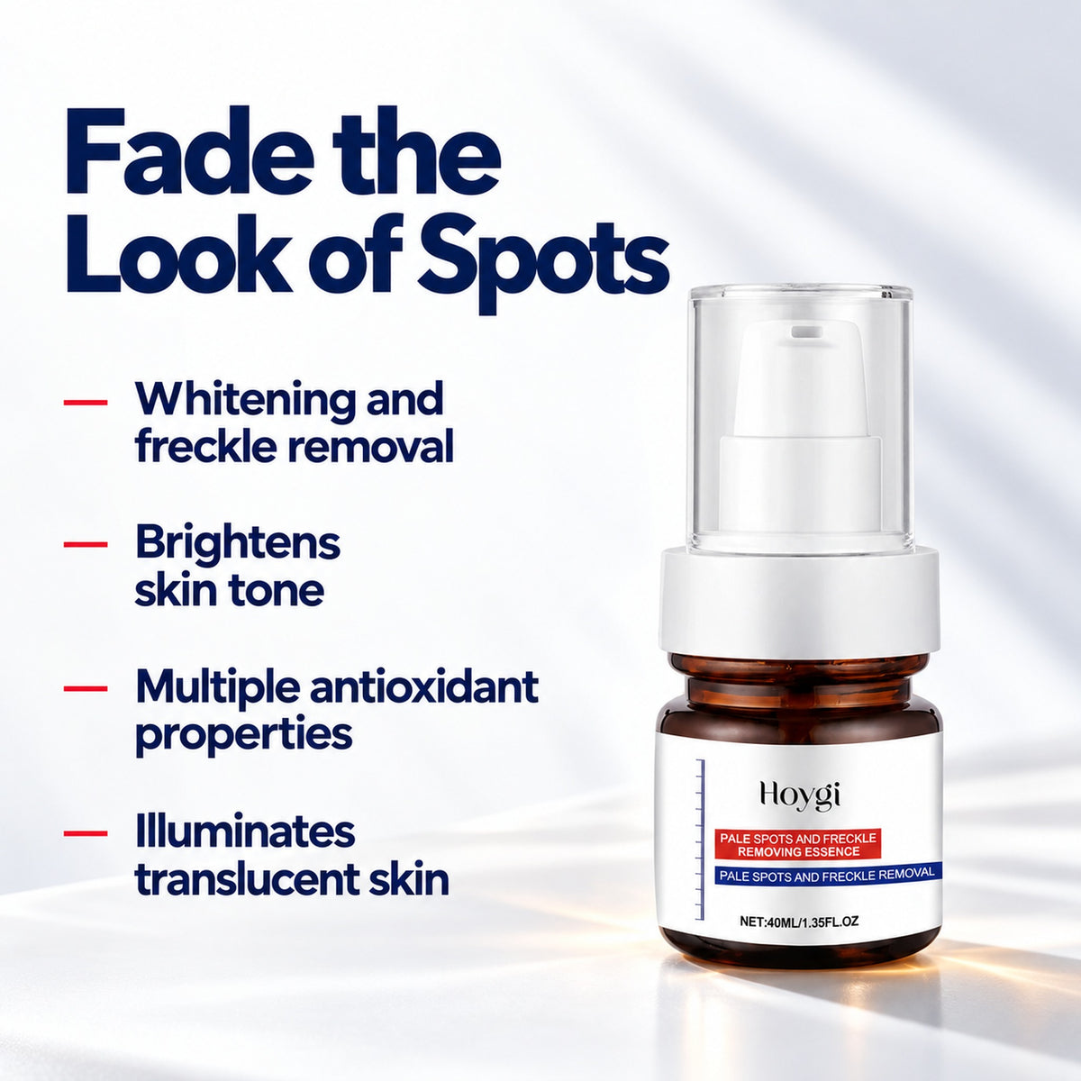 Hoygi Pale Spots and Freckle Removing Essence: whitening and freckle removal, brightens skin tone, multiple antioxidant properties, illuminates translucent skin