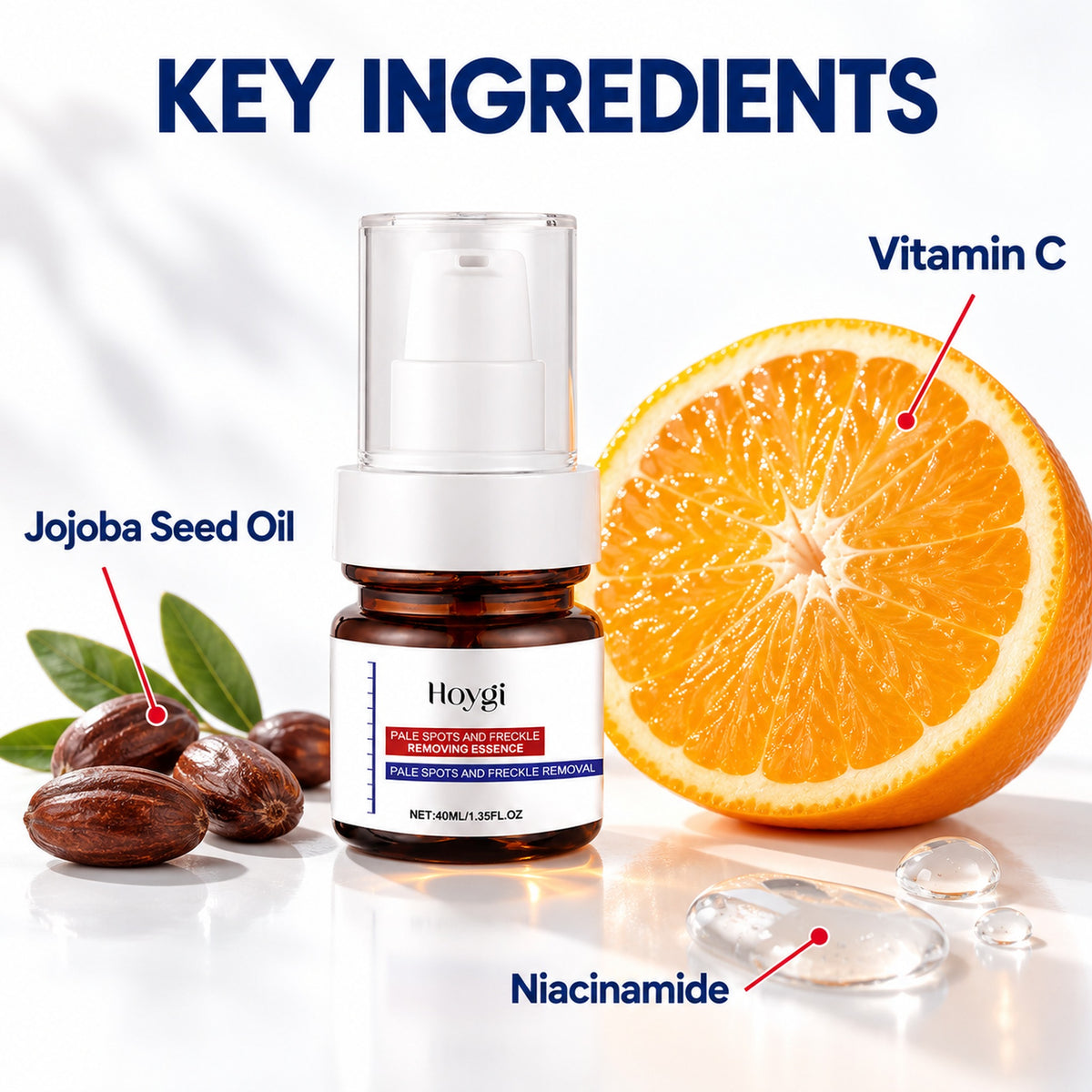 Key ingredients: jojoba seed oil, vitamin C and niacinamide, with jojoba seeds and an orange