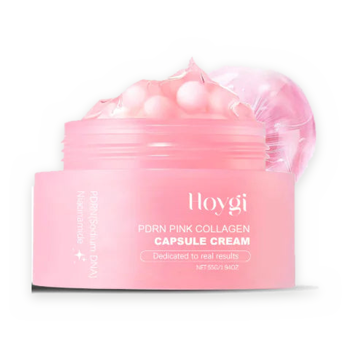 Hoygi PDRN Pink Collagen Capsule Cream 55g jar, centred on a pure white background