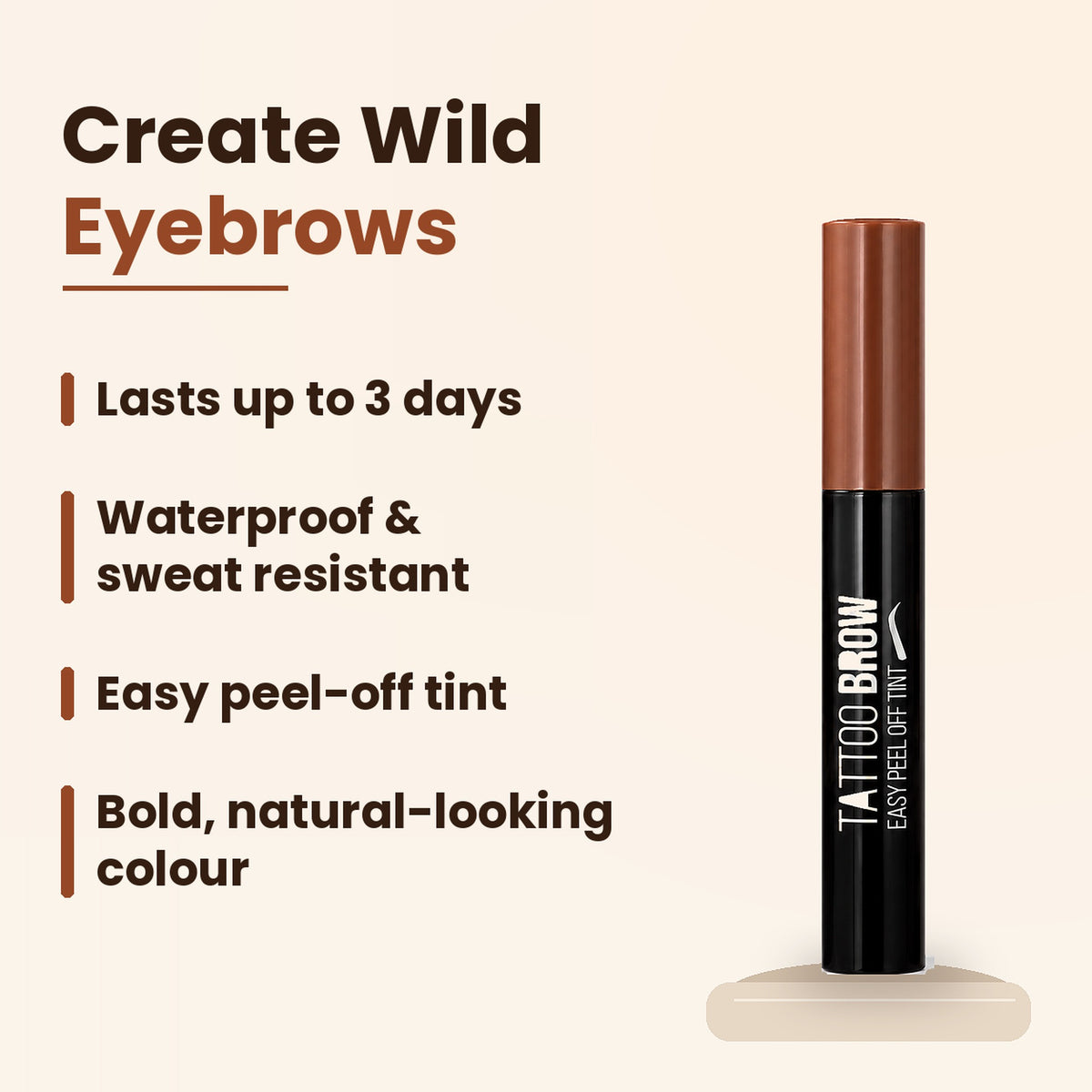 Create wild eyebrows – lasts up to 3 days, waterproof and sweat resistant, easy peel-off tint, bold natural-looking colour