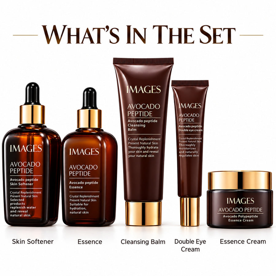 What's in the Avocado Peptide set: Skin Softener, Essence, Cleansing Balm, Double Eye Cream, Essence Cream