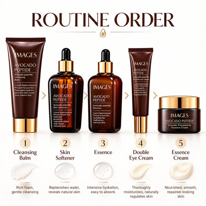 Avocado Peptide routine order from cleansing balm to essence cream