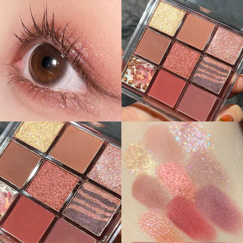 9-Color Eyeshadow Palette – Matte, Shimmer & Glitter Finishes