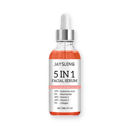 JAYSUING 5 IN 1 Facial Serum 30ml dropper bottle alone on a pure white background with a soft studio shadow