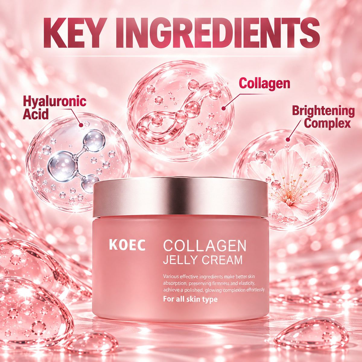 Key ingredients – collagen, hyaluronic acid, brightening complex