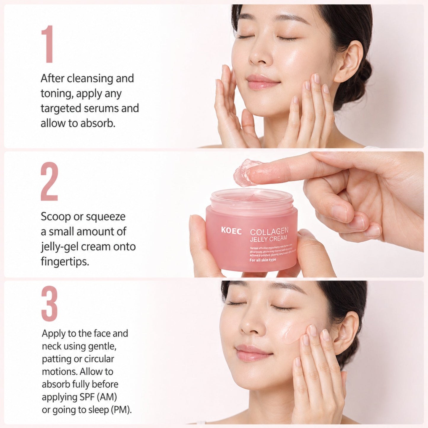 Jelly Gel Brightening & Moisturizing Face Cream, 50g — photographic three-step how-to