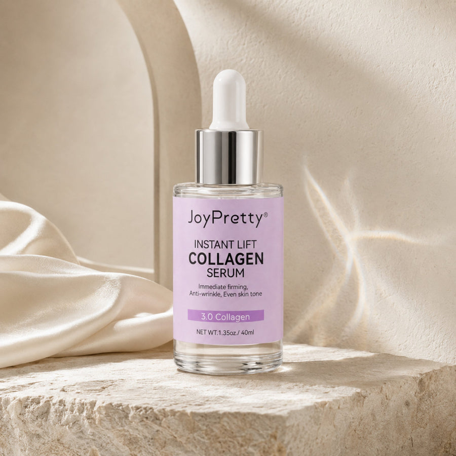 JoyPretty Collagen Serum in a warm cream limestone three-quarter product shot