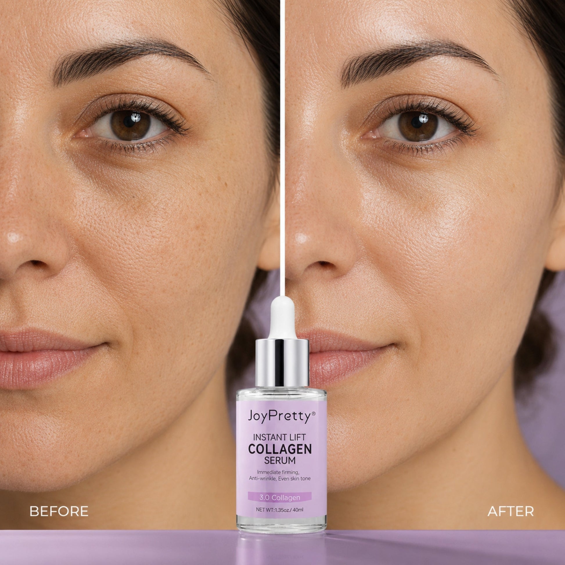 JoyPretty Collagen Serum before-and-after hydration appearance under matched light