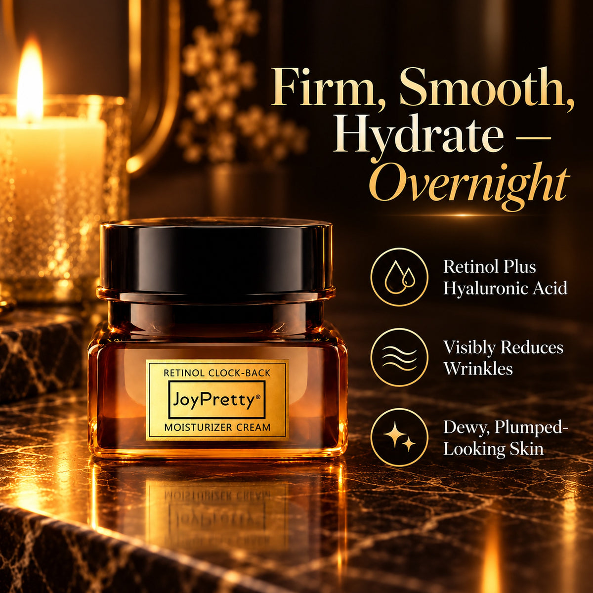 Retinol plus hyaluronic acid night cream to firm, smooth and hydrate overnight for dewy, plumped-looking skin
