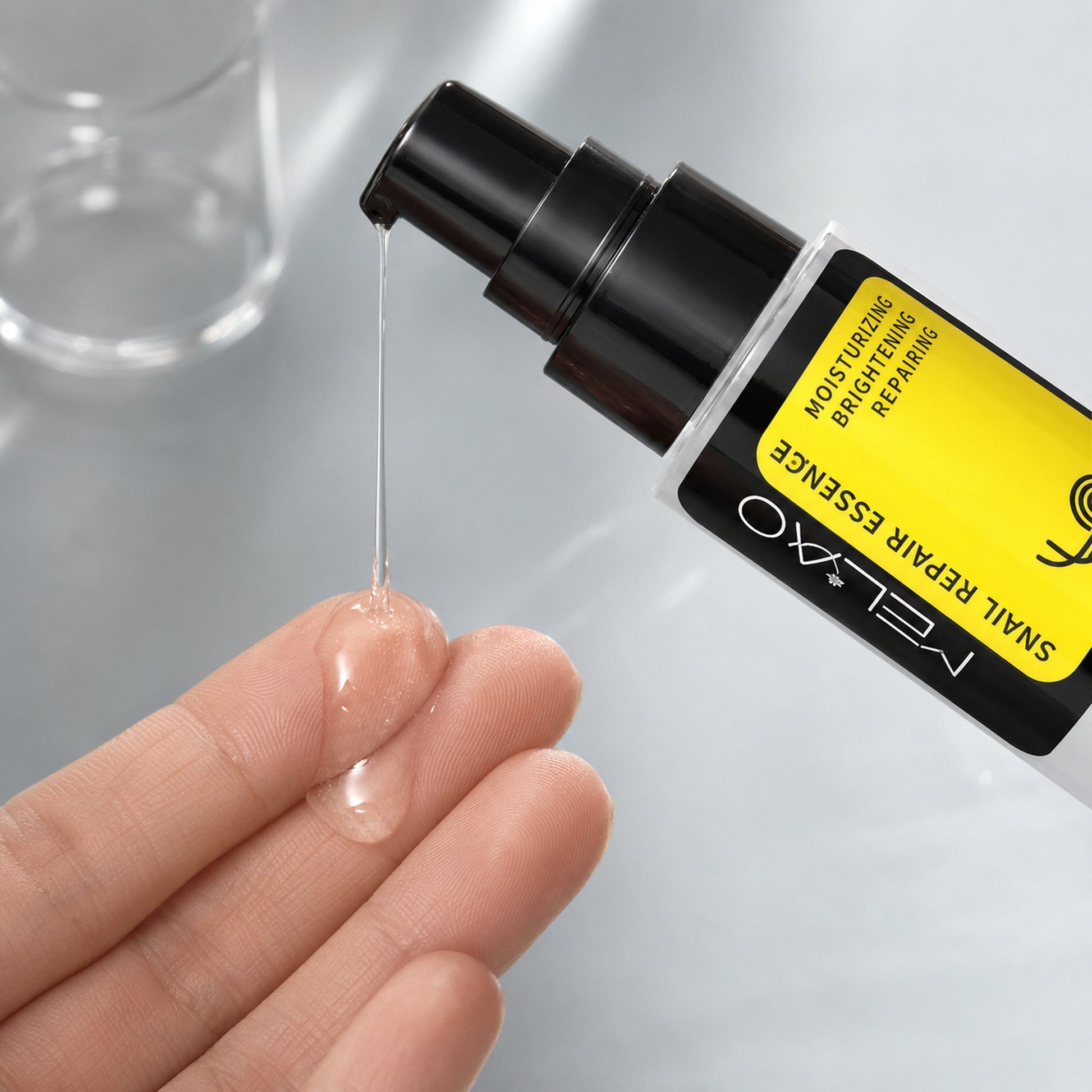 K-Beauty Snail Mucin Serum – Hydrating & Brightening — distinct premium macro product and texture detail