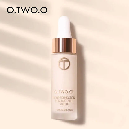 O.TWO.O Drop Foundation 15 ml dropper bottle in soft peach light with shadows
