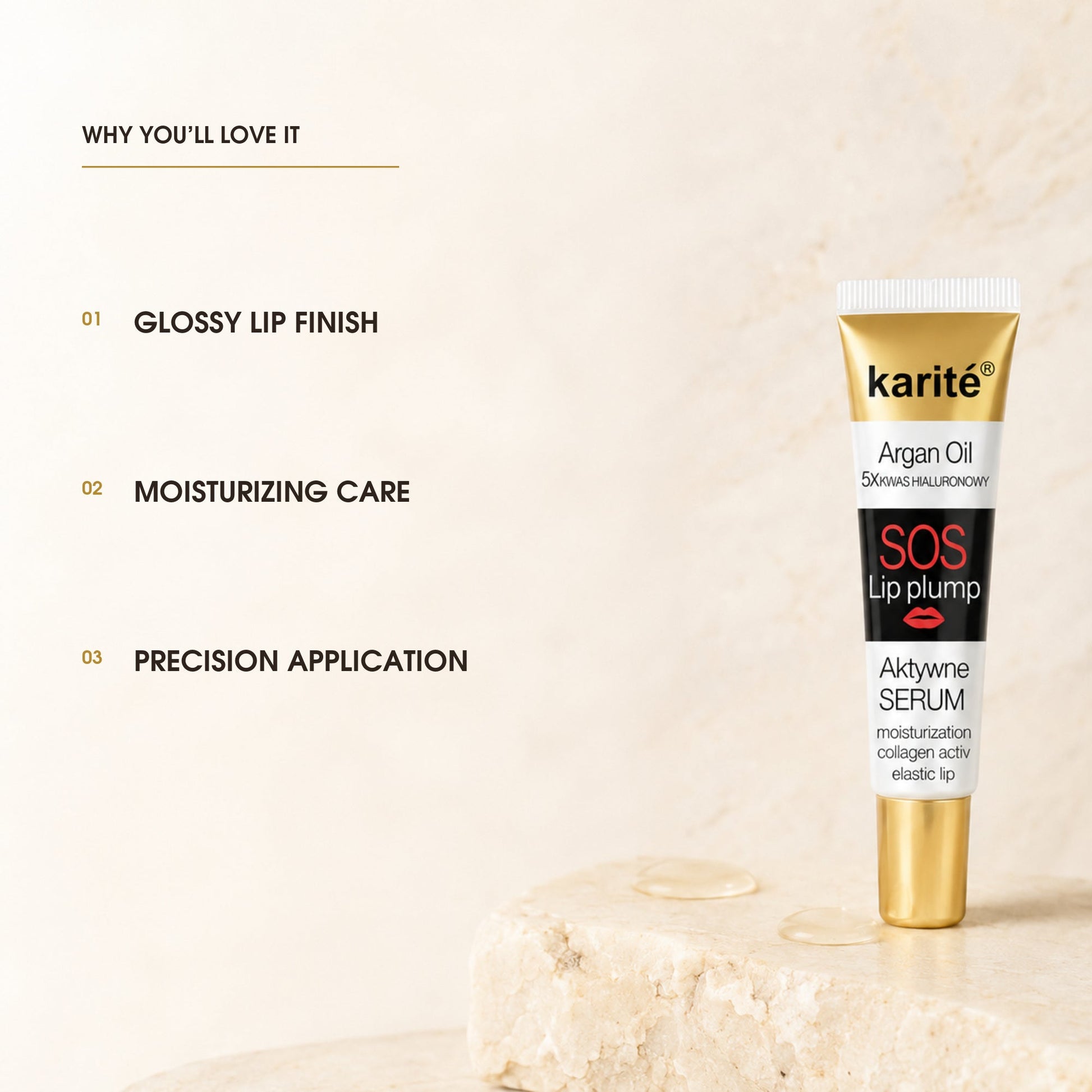 Karité lip serum benefits: glossy finish, moisturizing care and precise application
