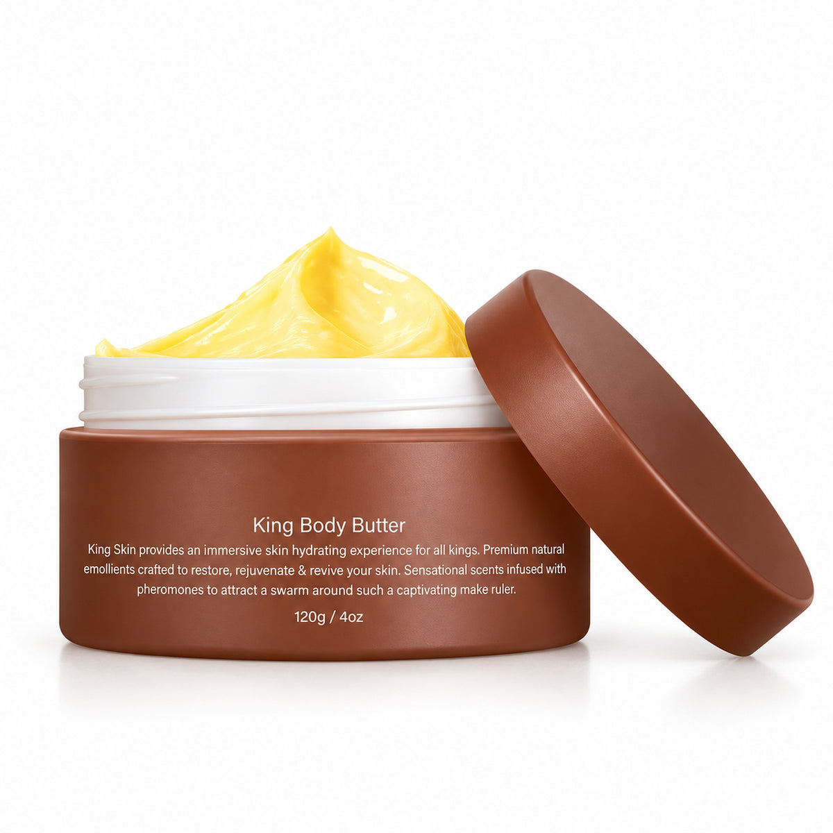 King Skin King Body Butter 120 g open jar of golden whipped body butter