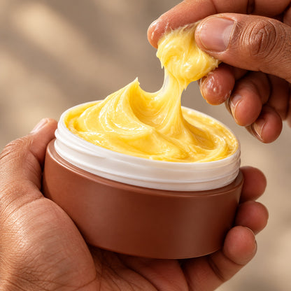 Rich golden body butter texture that melts into the skin