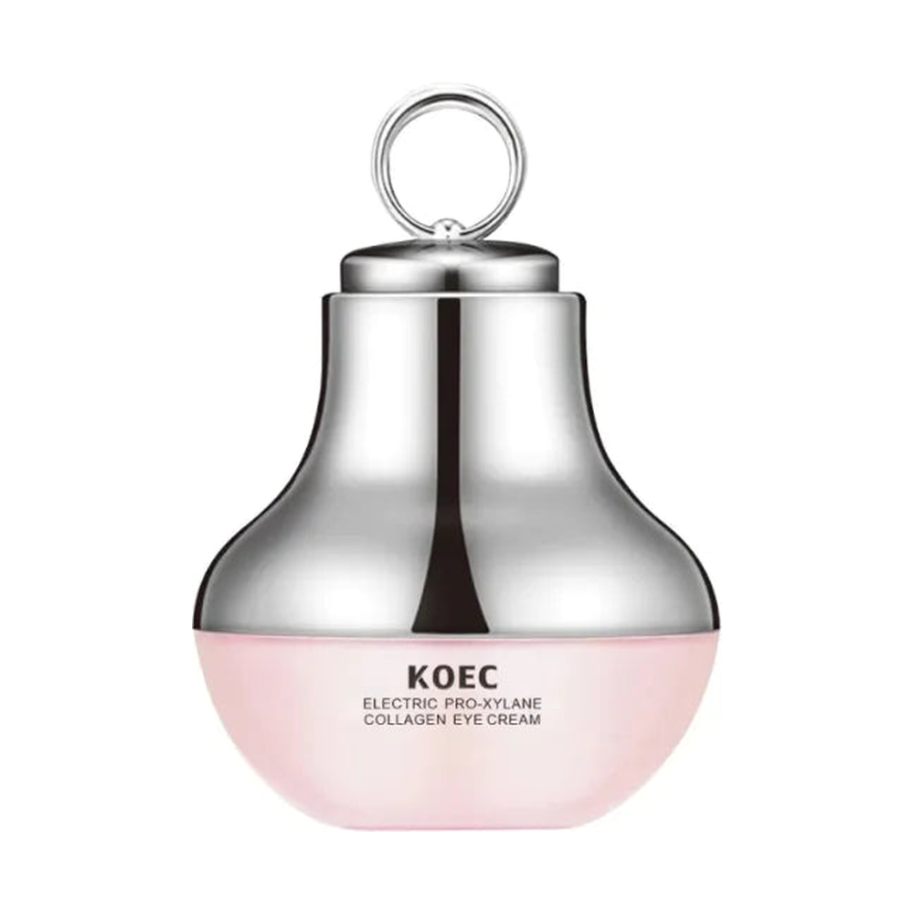 KOEC Electric Pro-Xylane Collagen Eye Cream bottle, centered product-only hero on pure white