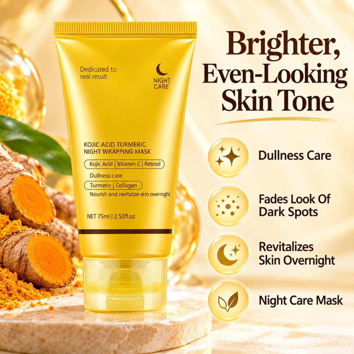Brighter, even-looking skin tone: dullness care, fades the look of dark spots, revitalizes skin overnight, night care mask