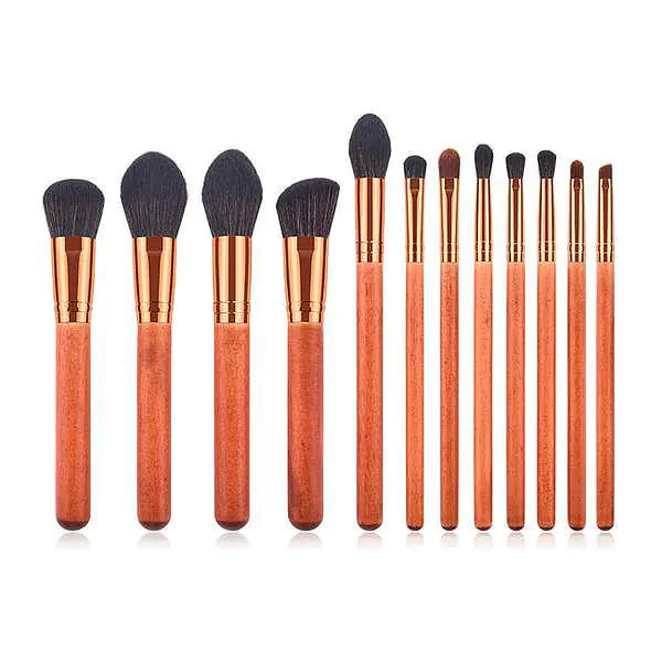 12-Piece Wood Handle Makeup Brush Set – 12-piece set