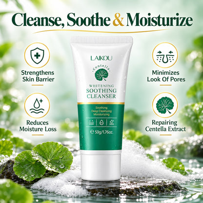 Cleanse, soothe and moisturize – strengthens skin barrier, reduces moisture loss, minimizes the look of pores, repairing centella extract