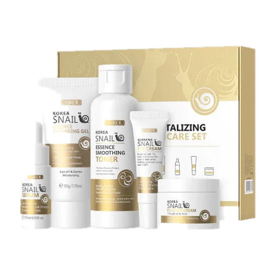 LAIKOU Korea Snail Revitalizing 5-piece skincare gift set with its box on a pure white background