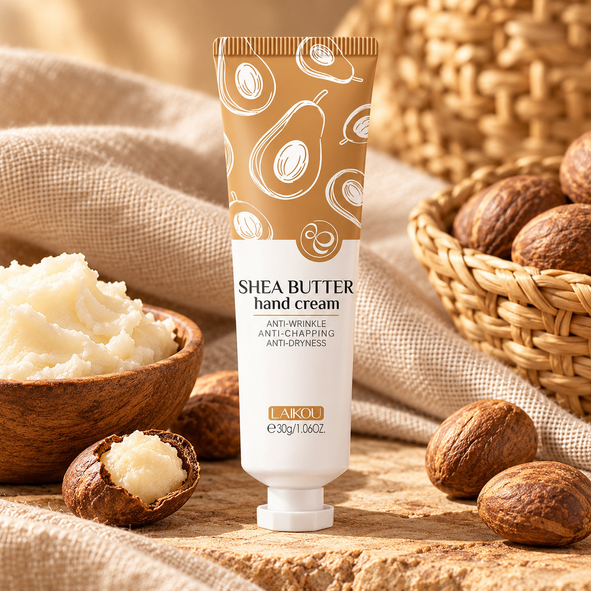 Shea butter hand cream with raw shea nuts and whipped shea butter