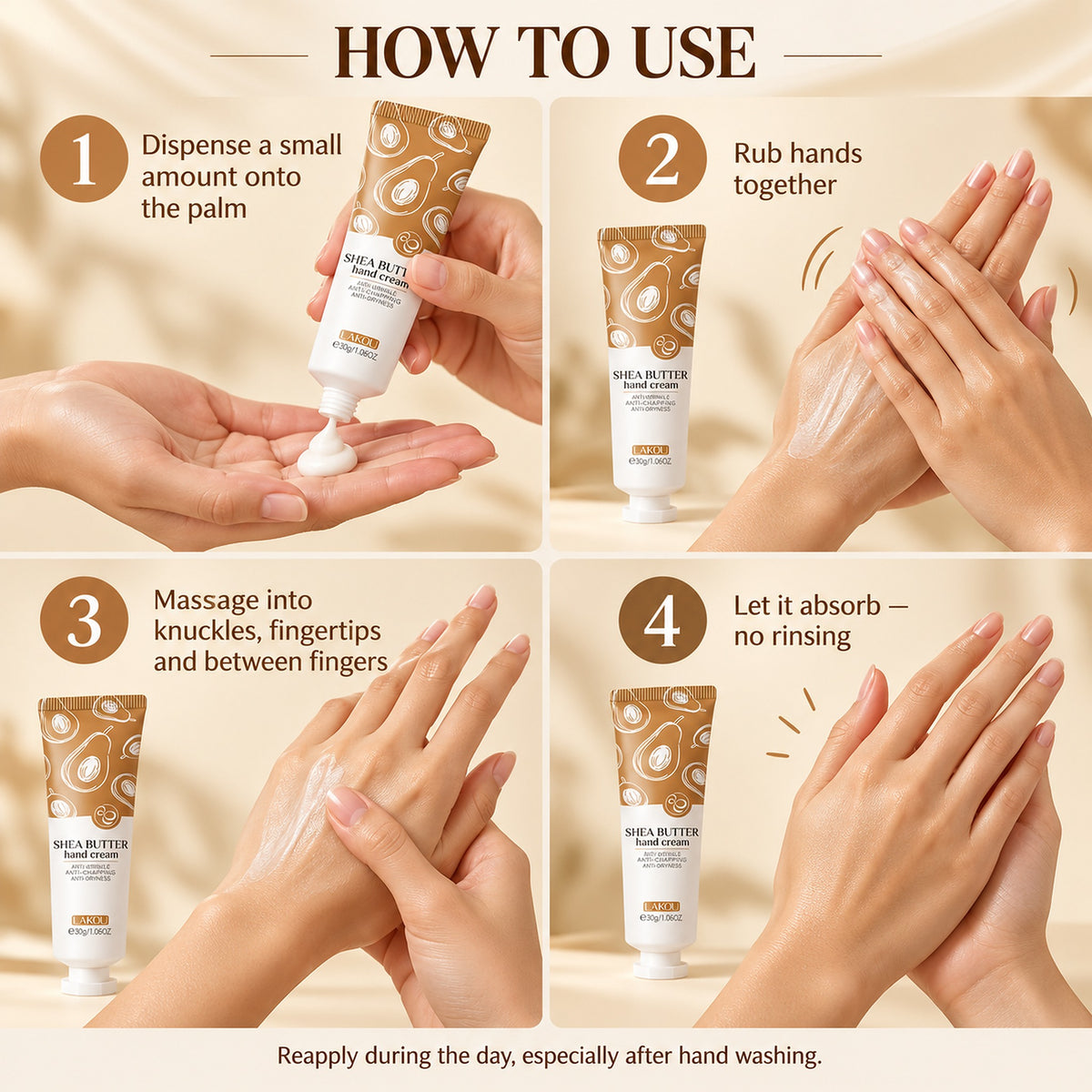 How to use the shea butter hand cream in four steps