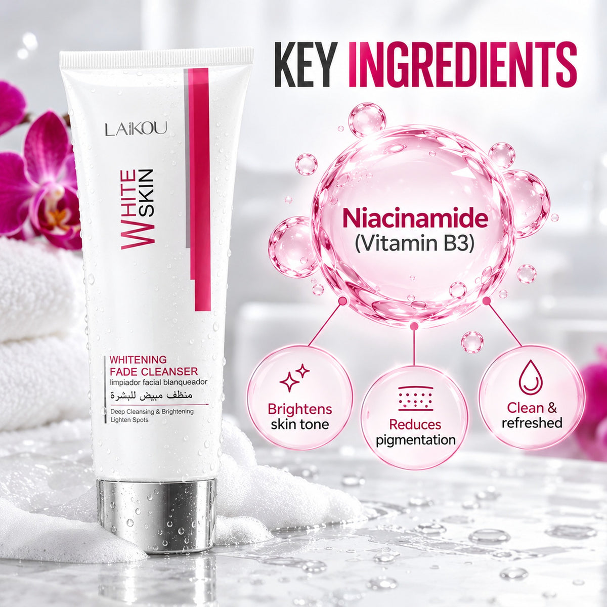 Key ingredient of the LAIKOU brightening cleanser: niacinamide (vitamin B3)