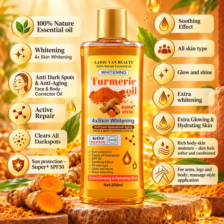 Turmeric oil benefits: anti dark spots & anti-aging, glow and shine, soothing, extra glowing & hydrating skin